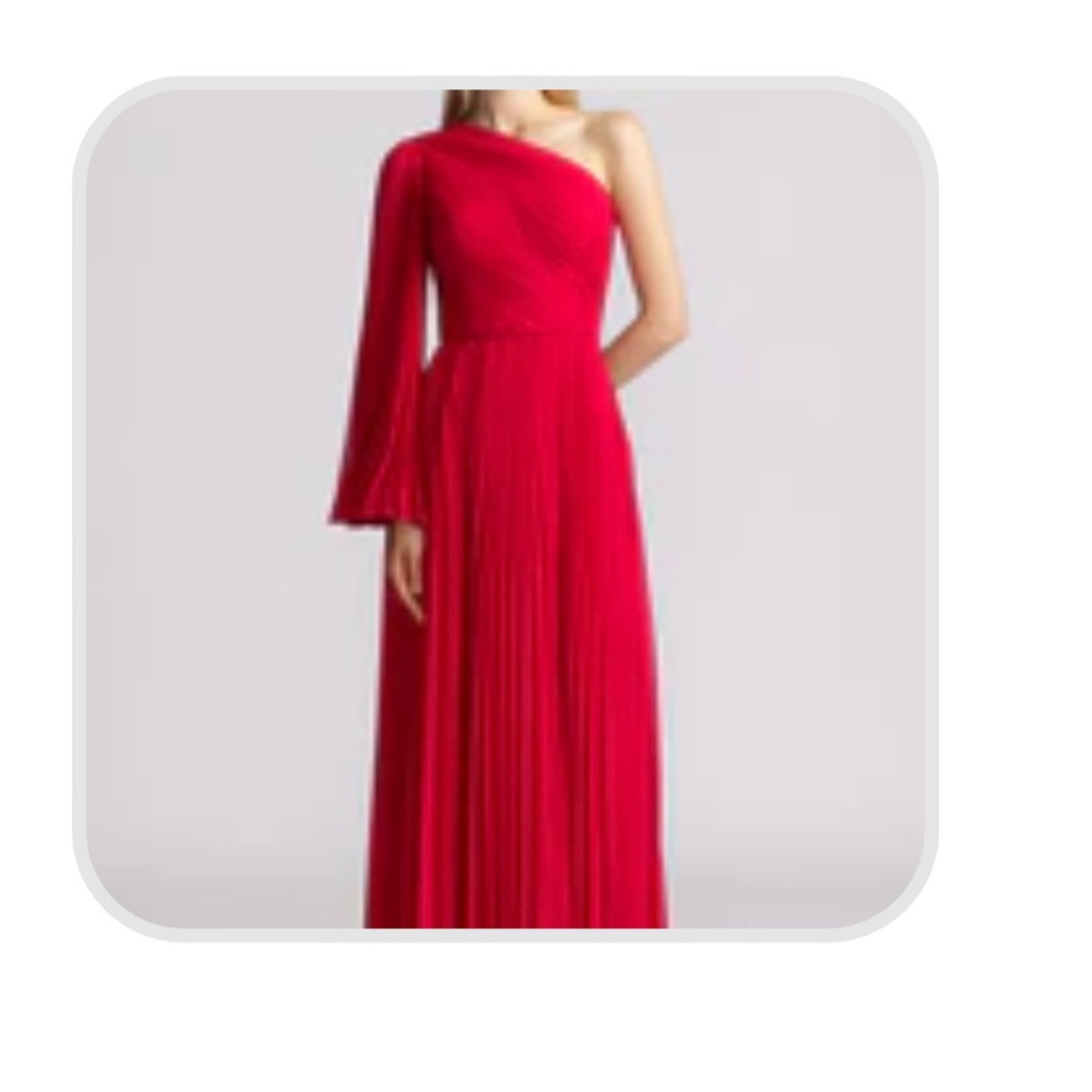 Zac Posen Red Asymmetrical Pleated Gown